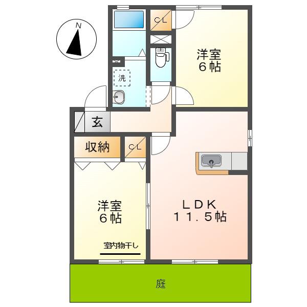 ピュアB棟(2LDK/1階)の間取り写真