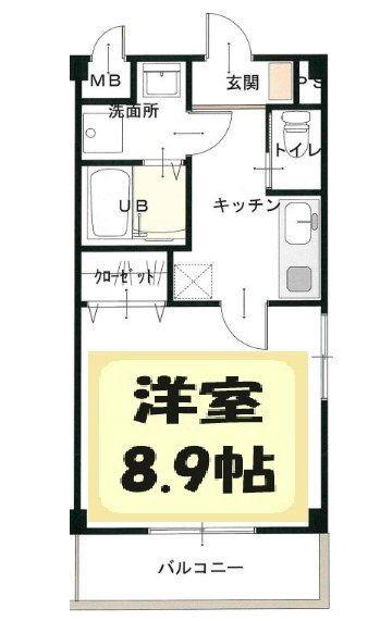 フェリオ南越谷(1K/3階)の間取り写真