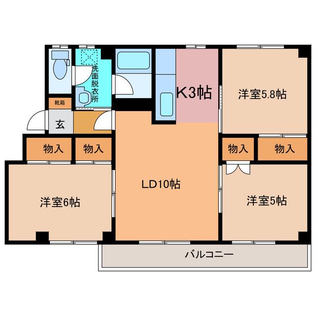第二西武ハイツ(3LDK/2階)の間取り写真