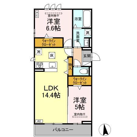 セレスティア福光西 イースト(2LDK/3階)の間取り写真