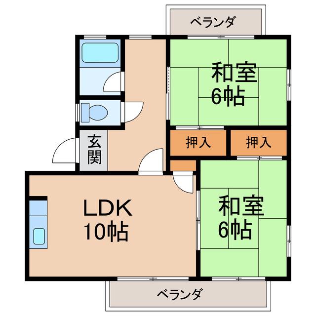 フレグランス方(2LDK/2階)の間取り写真
