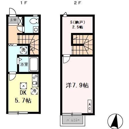 リースランド古賀島B(1SDK/1階)の間取り写真