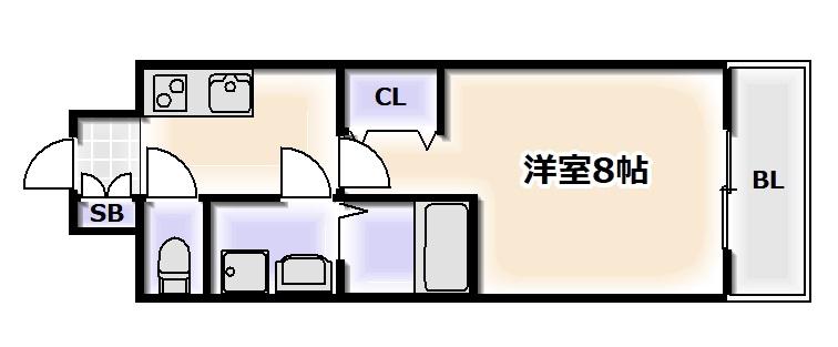 S-RESIDENCE難波イースト(1K/13階)の間取り写真