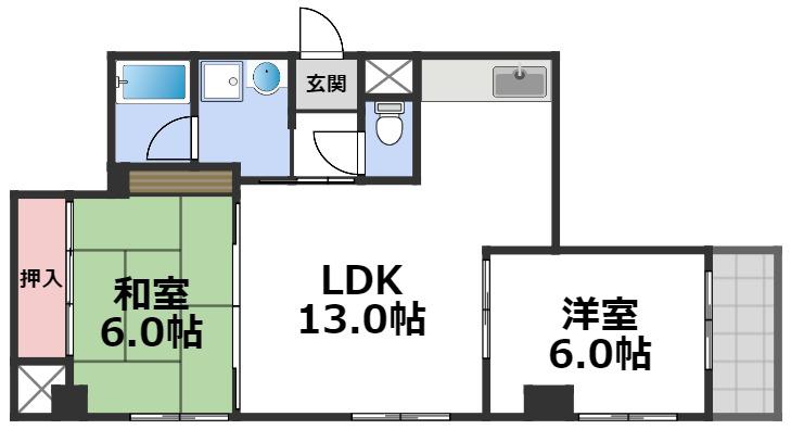 大東ビル(2LDK/7階)の間取り写真