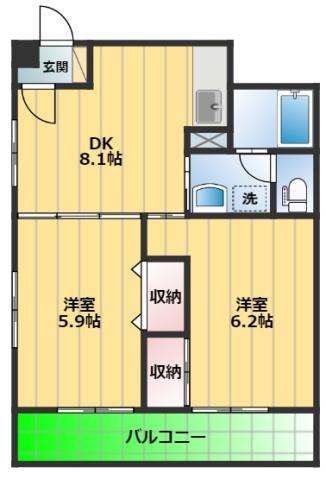 アルケア城北(2DK/2階)の間取り写真