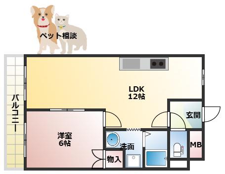 エステート野崎(1LDK/4階)の間取り写真