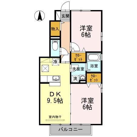 アルカディアE棟(2DK/1階)の間取り写真