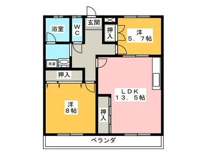 シティーハウス平成(2LDK/2階)の間取り写真
