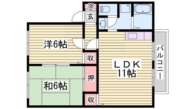 サンハイム下手野 A棟(2LDK/2階)の間取り写真