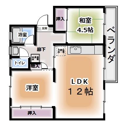地下鉄御堂筋線 北花田駅 徒歩6分 5階建 築58年(2LDK/2階)の間取り写真