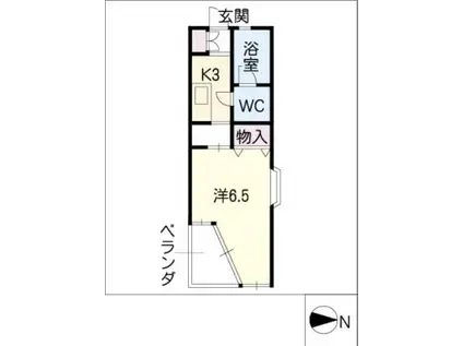 スリーナイン(1K/1階)の間取り写真