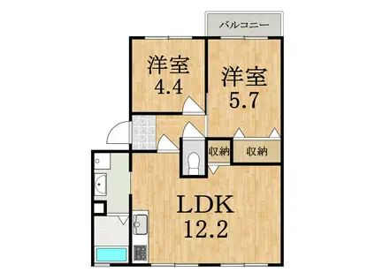 パティオふじB(2LDK/1階)の間取り写真