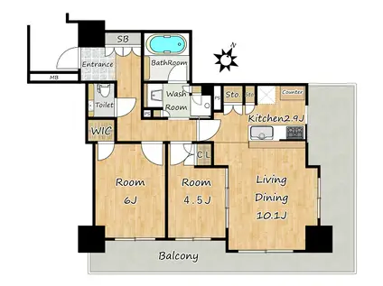 ザ・パークハウス久屋大通ローレルタワー(2LDK/3階)の間取り写真