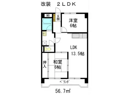 ハイツ白山(2LDK/3階)の間取り写真
