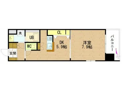 グラビスコート八丁堀(1DK/10階)の間取り写真