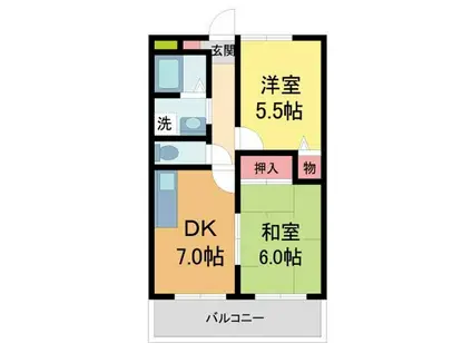 ハイム桜谷I(1LDK/2階)の間取り写真