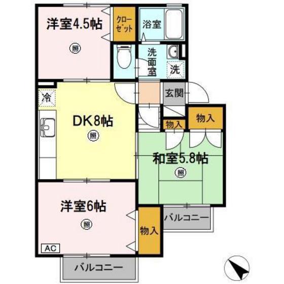 チャイブ(3DK/2階)の間取り写真
