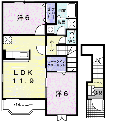デルソーレB(2LDK/2階)の間取り写真