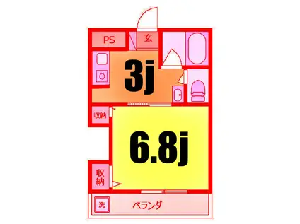 グリーンピア石川町(1K/4階)の間取り写真