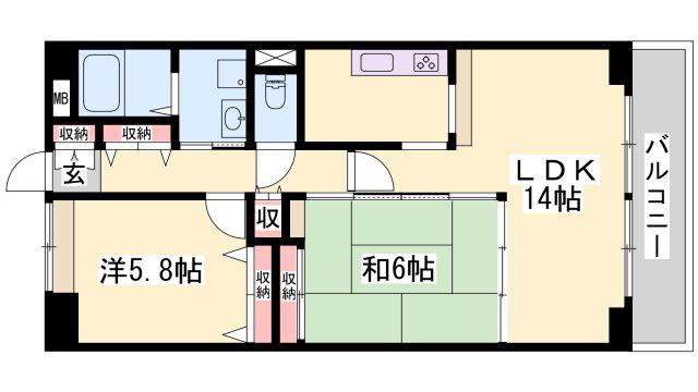 ライオンズマンション姫路東今宿(2LDK/2階)の間取り写真