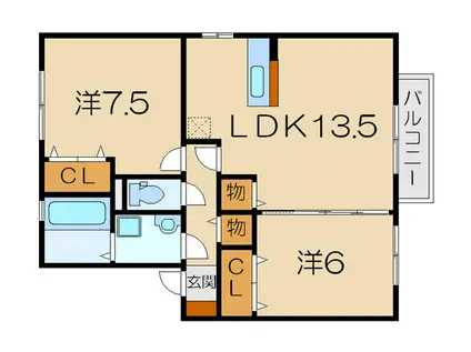 ソレイユヴィラAB館(2LDK/1階)の間取り写真