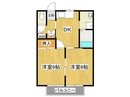 フロレアールB棟(2DK/2階)の間取り写真