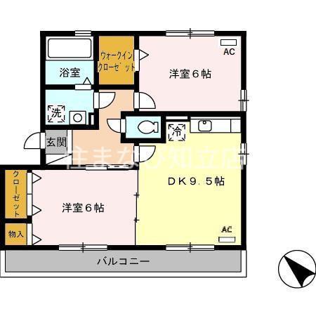 アムール中手(2DK/2階)の間取り写真