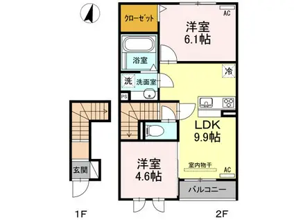 名鉄豊川線 諏訪町駅 徒歩17分 2階建 築9年(2LDK/2階)の間取り写真