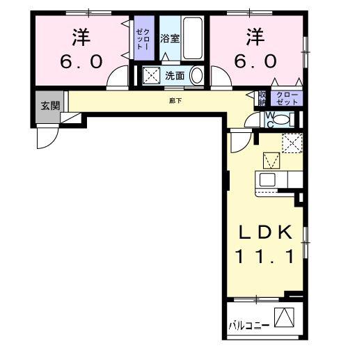 サンロイヤルI(2LDK/1階)の間取り写真