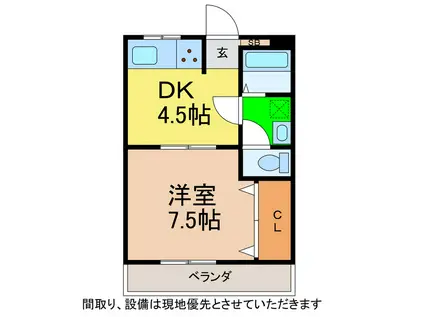 シティハイツヤマフジ(1DK/2階)の間取り写真