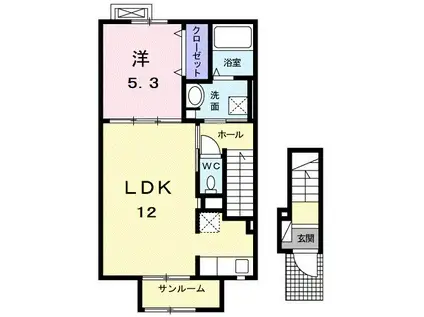 ル ソレイユ(1LDK/2階)の間取り写真