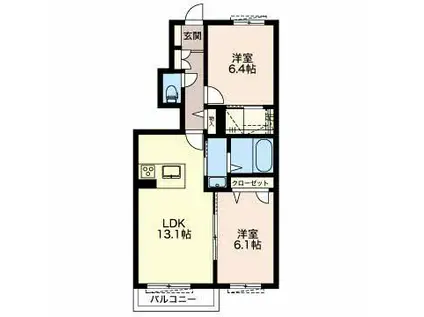 シュプリーム小松(2LDK/1階)の間取り写真