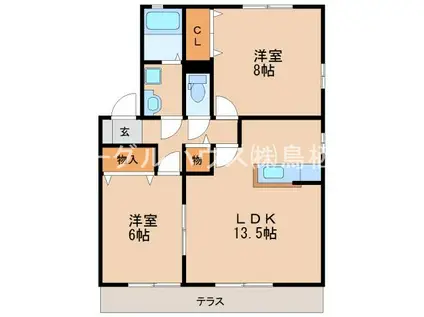 アベイユA(2LDK/1階)の間取り写真