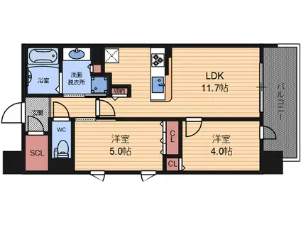 ブランズ大阪福島(2LDK/12階)の間取り写真