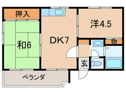 ハイツ室川I(2DK/2階)の間取り写真