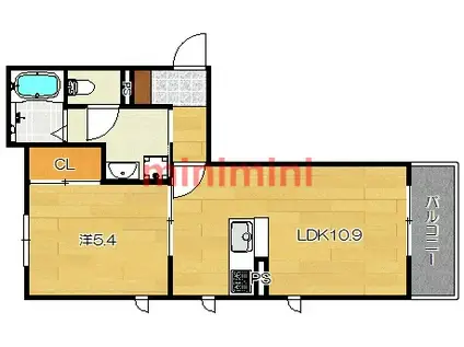 シャーメゾン ラソ茨木(1LDK/2階)の間取り写真