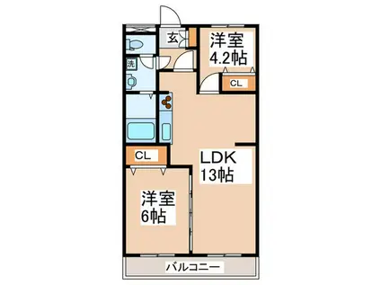 リベラル中の瀬(2LDK/3階)の間取り写真