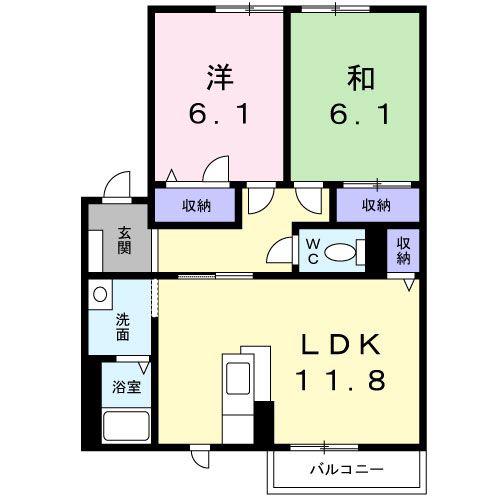 シャンベール B(2LDK/1階)の間取り写真