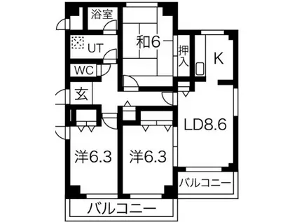 ハイツ桃山II(3LDK/3階)の間取り写真