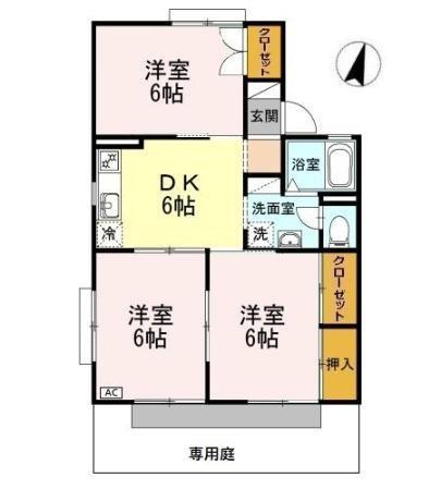 セジュール セゾン A棟(3DK/1階)の間取り写真