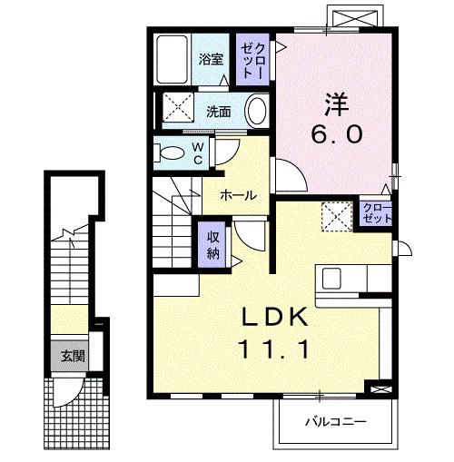 リーヴァ菅池B(1LDK/2階)の間取り写真