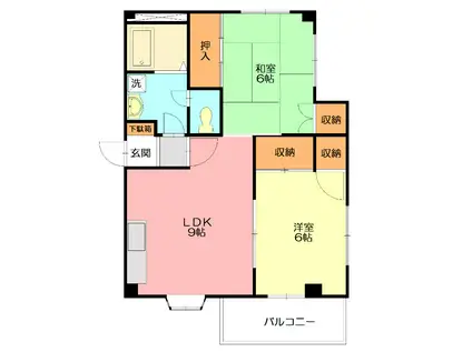 クラビーハイツ康雪(2DK/2階)の間取り写真