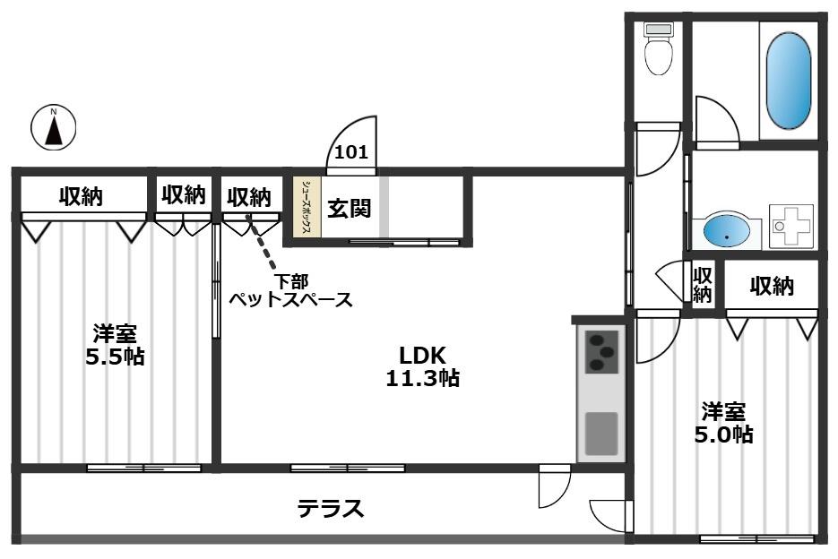 プランドール(2LDK/1階)の間取り写真