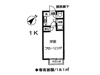 パーク・ハイツII(1K/2階)の間取り写真