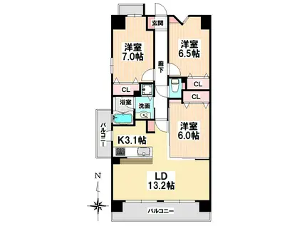 プロシード新瑞橋(3LDK/6階)の間取り写真
