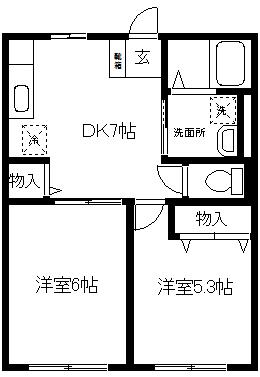 ブリーズ三浦A(2DK/2階)の間取り写真