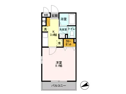 番匠参番館(1K/1階)の間取り写真