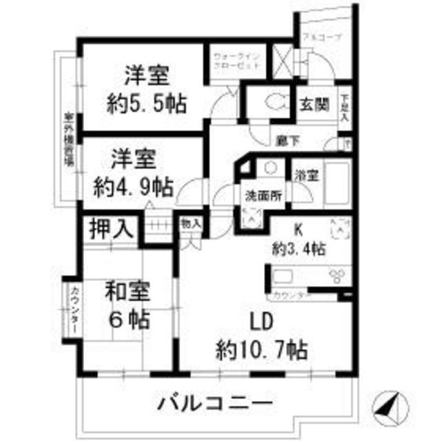 ファミールシティ武蔵関II番館(3LDK/2階)の間取り写真