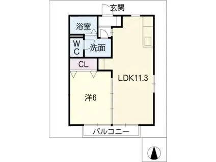 グリーンステージしんさかえ A(1LDK/1階)の間取り写真