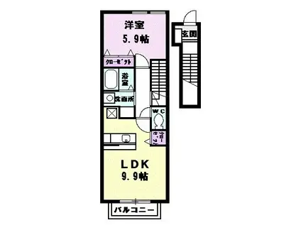 カルムメゾン(1LDK/2階)の間取り写真